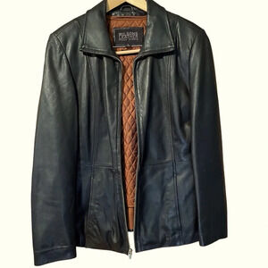 Wilsons Black Leather Jacket Pelle Studio Thinsulate Lining Full Zip -Large